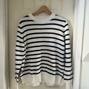 Women's Striped Crewneck Sweater - White & Navy